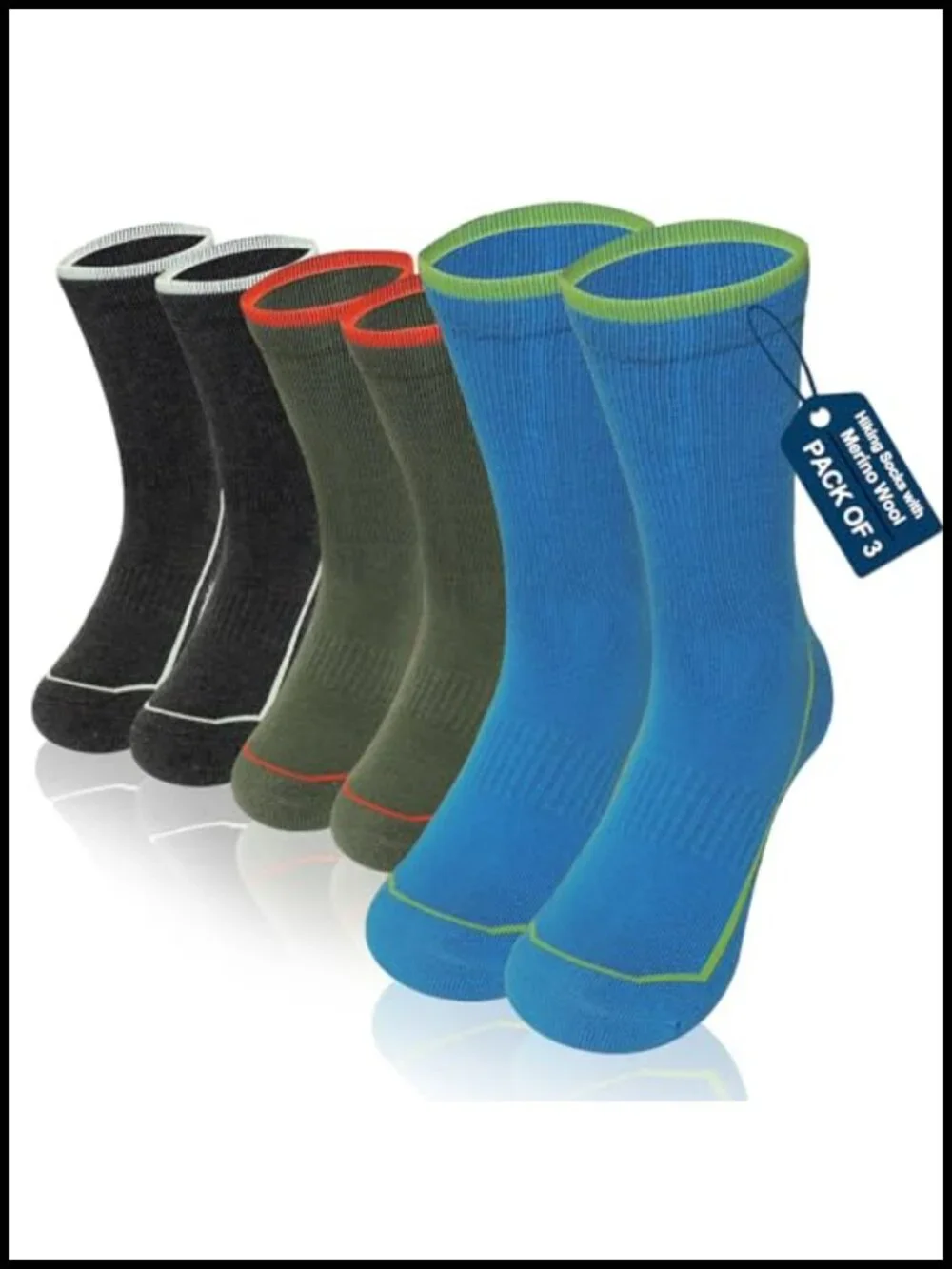 Men's Merino Wool Hiking Socks 3-Pair Cushioned Arch Support Crew